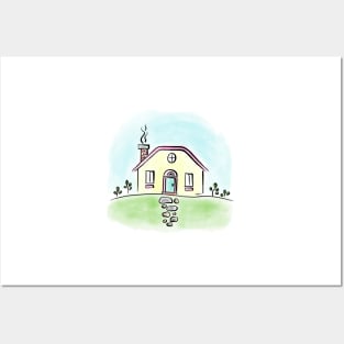 cottage house pastel doodle Posters and Art